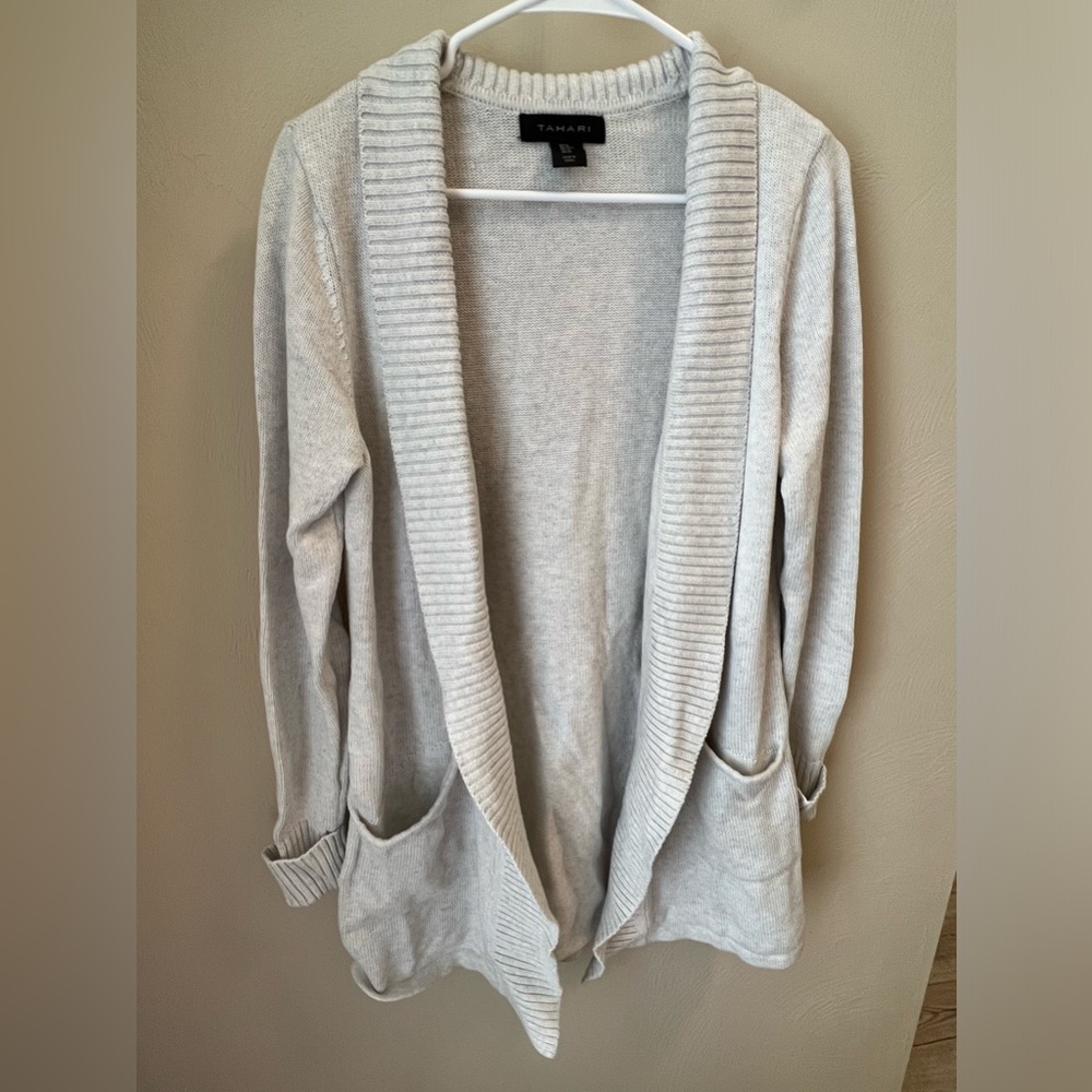Tahari grey long cardigan M